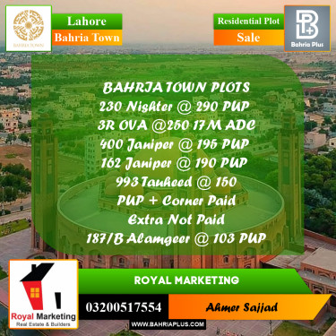 Residential Plot for Sale in Bahria Town, Lahore - (BP-268165)