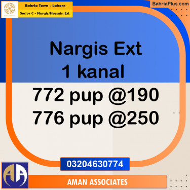 1 Kanal Residential Plot for Sale in Sector C - Nargis/Hussain Ext. -  Bahria Town, Lahore - (BP-268177)