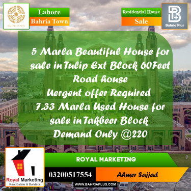 Residential House for Sale in Bahria Town, Lahore - (BP-268181)