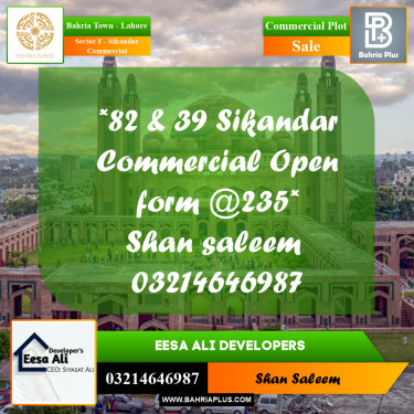 5 Marla Commercial Plot for Sale in Sector F - Sikandar Commercial -  Bahria Town, Lahore - (BP-268201)