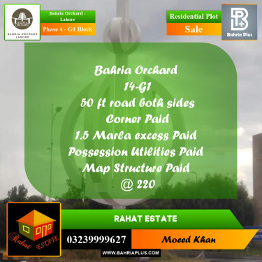 1 Kanal Residential Plot for Sale in Phase 4 - G1 Block -  Bahria Orchard, Lahore - (BP-268223)