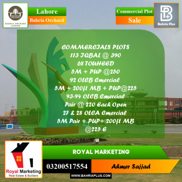 Commercial Plot for Sale in Bahria Orchard, Lahore - (BP-268280)