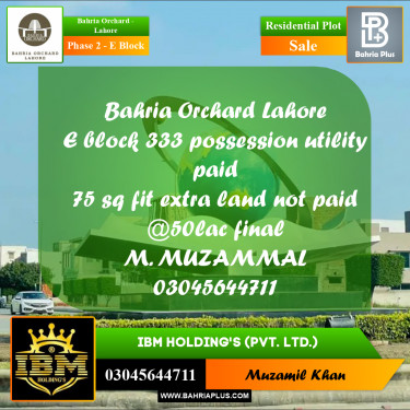 5 Marla Residential Plot for Sale in Phase 2 - E Block -  Bahria Orchard, Lahore - (BP-268335)