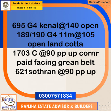 1 Kanal Residential Plot for Sale in Phase 4 - G4 Block -  Bahria Orchard, Lahore - (BP-268345)