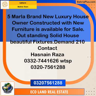 5 Marla Residential House for Sale in Bahria Town, Lahore - (BP-268351)