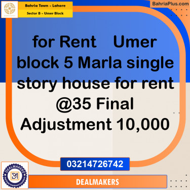 5 Marla Residential House for Rent in Sector B - Umer Block -  Bahria Town, Lahore - (BP-268371)