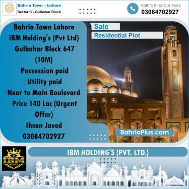10 Marla Residential Plot for Sale in Sector C - Gulbahar Block -  Bahria Town, Lahore - (BP-268381)