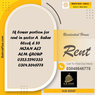 1 Kanal Residential House for Rent in Sector A - Babar Block -  Bahria Town, Lahore - (BP-268391)
