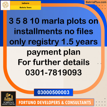 3 Marla Residential Plot for Sale in Bahria Town, Lahore - (BP-268400)