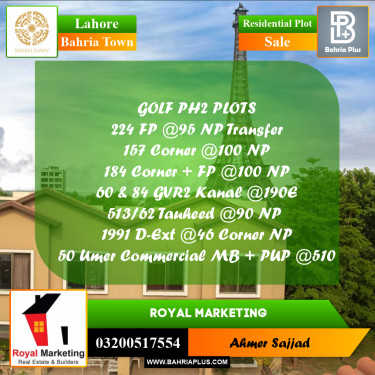 Residential Plot for Sale in Bahria Town, Lahore - (BP-268424)