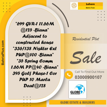 Residential Plot for Sale in Bahria Town, Lahore - (BP-268443)