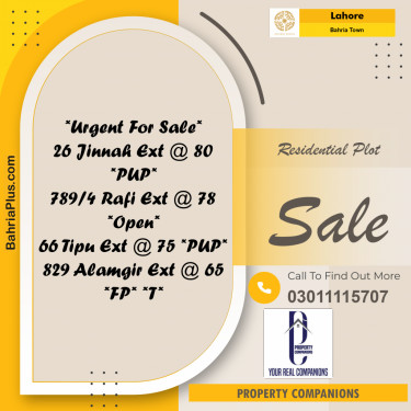 Residential Plot for Sale in Bahria Town, Lahore - (BP-268457)