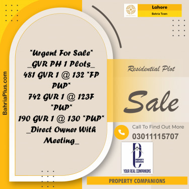 Residential Plot for Sale in Bahria Town, Lahore - (BP-268458)