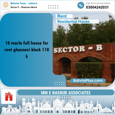 10 Marla Residential House for Rent in Sector F - Ghaznavi Block -  Bahria Town, Lahore - (BP-268469)