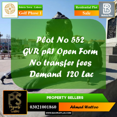 10 Marla Residential Plot for Sale in Golf Phase 1 -  Bahria Town, Lahore - (BP-268477)