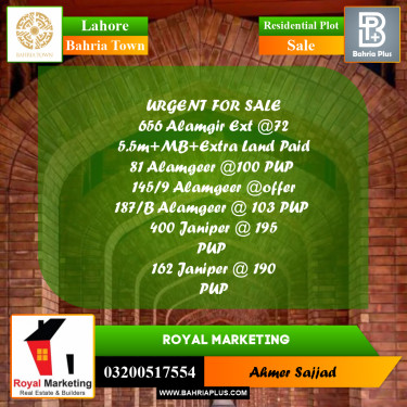 Residential Plot for Sale in Bahria Town, Lahore - (BP-268505)