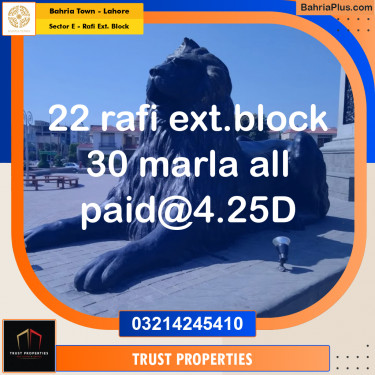 30 Marla Residential Plot for Sale in Sector E - Rafi Ext. Block -  Bahria Town, Lahore - (BP-268684)
