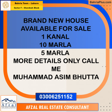 10 Marla Residential House for Sale in Sector F - Shershah Block -  Bahria Town, Lahore - (BP-268696)