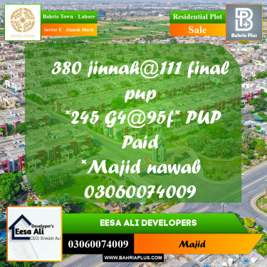 Residential Plot for Sale in Sector E - Jinnah Block -  Bahria Town, Lahore - (BP-268751)