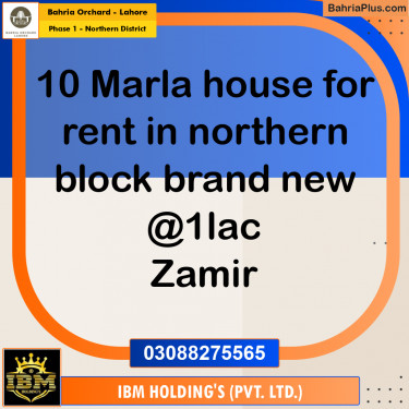 10 Marla Residential House for Rent in Phase 1 - Northern District -  Bahria Orchard, Lahore - (BP-268862)