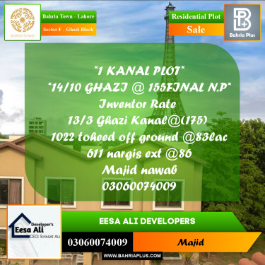Residential Plot for Sale in Sector F - Ghazi Block -  Bahria Town, Lahore - (BP-268877)