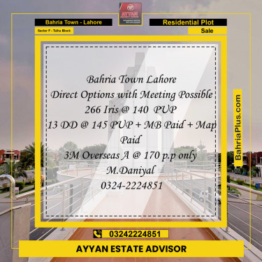 10 Marla Residential Plot for Sale in Sector F - Talha Block -  Bahria Town, Lahore - (BP-268938)