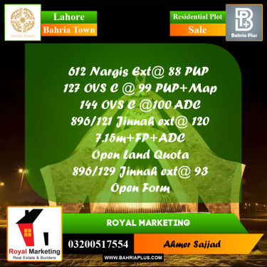 Residential Plot for Sale in Bahria Town, Lahore - (BP-268944)
