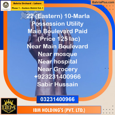 10 Marla Residential Plot for Sale in Phase 1 - Eastern District Ext. I -  Bahria Orchard, Lahore - (BP-269011)