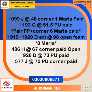 8 Marla Residential Plot for Sale in Phase 2 - H Block -  Bahria Orchard, Lahore - (BP-269031)