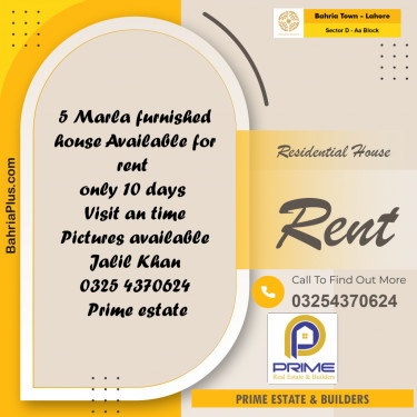 5 Marla Residential House for Rent in Sector D - AA Block -  Bahria Town, Lahore - (BP-269043)