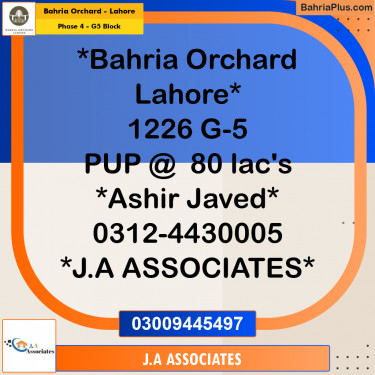 10 Marla Residential Plot for Sale in Phase 4 - G5 Block -  Bahria Orchard, Lahore - (BP-269048)