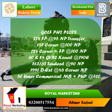 Residential Plot for Sale in Bahria Town, Lahore - (BP-269111)