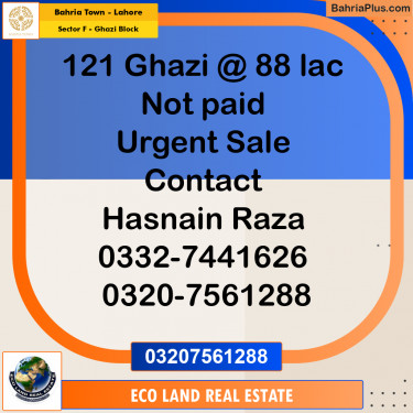 10 Marla Residential Plot for Sale in Sector F - Ghazi Block -  Bahria Town, Lahore - (BP-269228)