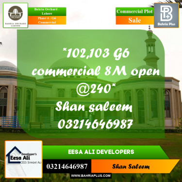 8 Marla Commercial Plot for Sale in Phase 4 - G6 Commercial -  Bahria Orchard, Lahore - (BP-269240)