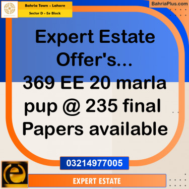 20 Marla Residential Plot for Sale in Sector D - EE Block -  Bahria Town, Lahore - (BP-269316)