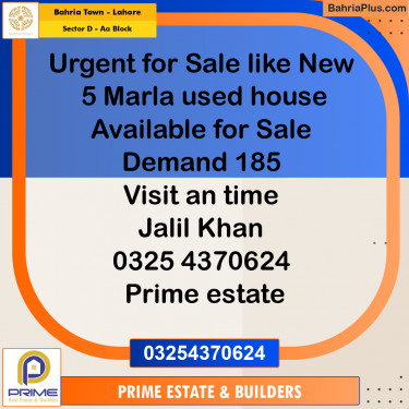 5 Marla Residential House for Sale in Sector D - AA Block -  Bahria Town, Lahore - (BP-269344)