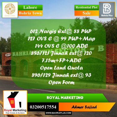 Residential Plot for Sale in Bahria Town, Lahore - (BP-269375)