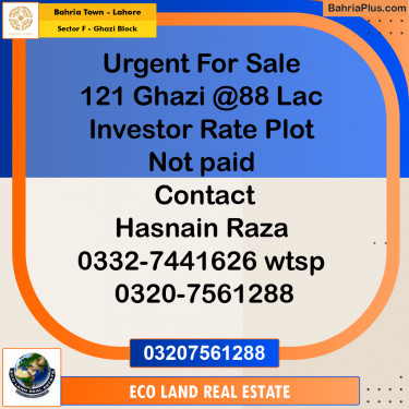 10 Marla Residential Plot for Sale in Sector F - Ghazi Block -  Bahria Town, Lahore - (BP-269378)