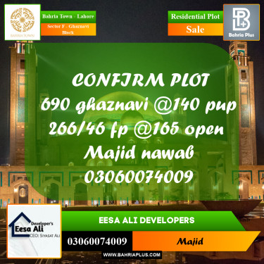 Residential Plot for Sale in Sector F - Ghaznavi Block -  Bahria Town, Lahore - (BP-269445)