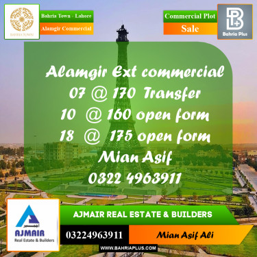Commercial Plot for Sale in Alamgir Commercial -  Bahria Town, Lahore - (BP-269519)