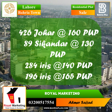 Residential Plot for Sale in Bahria Town, Lahore - (BP-269524)