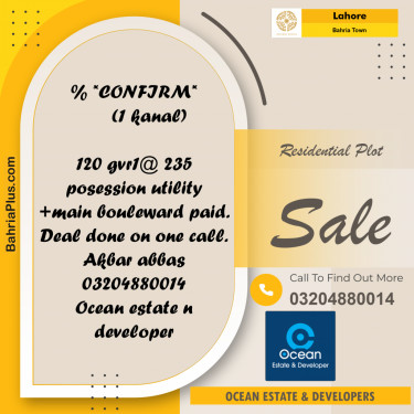 Residential Plot for Sale in Bahria Town, Lahore - (BP-269533)
