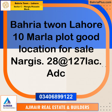 10 Marla Residential Plot for Sale in Sector C - Nargis/Hussain Block -  Bahria Town, Lahore - (BP-269585)