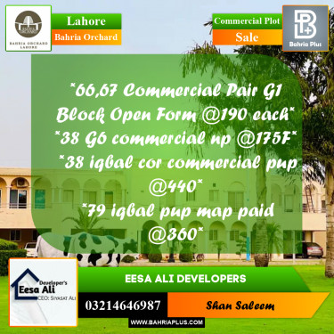 Commercial Plot for Sale in Bahria Orchard, Lahore - (BP-269589)