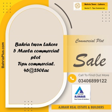 5 Marla Commercial Plot for Sale in Sector F - Tipu Commercial -  Bahria Town, Lahore - (BP-269604)