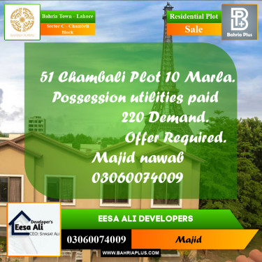 Residential Plot for Sale in Sector C - Chambeli Block -  Bahria Town, Lahore - (BP-269652)