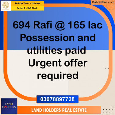 10 Marla Residential Plot for Sale in Sector E - Rafi Block -  Bahria Town, Lahore - (BP-269661)