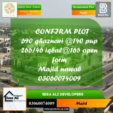 Residential Plot for Sale in Sector F - Ghaznavi Block -  Bahria Town, Lahore - (BP-269694)