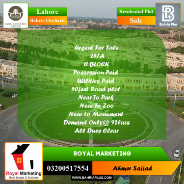 Residential Plot for Sale in Bahria Orchard, Lahore - (BP-269721)