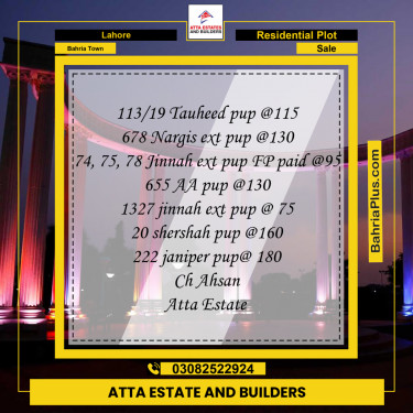 Residential Plot for Sale in Bahria Town, Lahore - (BP-269738)